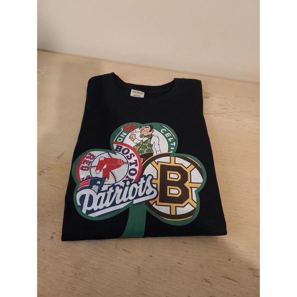 Boston Red Sox Pats Bruins Celtics Lucky Clover Mens Black